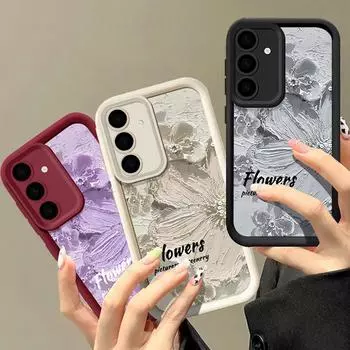 Мягкий чехол из ТПУ с масляным принтом и цветочным принтом для Samsung S24 FE S23 Ultra S22 A55 A16 A54 A35 A34 A15, защитный матовый силиконовый противоударный чехол для телефона Samsung S24 FE бежевый