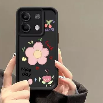 Мягкий чехол из ТПУ с мультяшным цветочным принтом для Xiaomi 14T 13T Poco F6 Pro X6 X5 Redmi 13C Note 14 13 12 11 Pro 10, защитный противоударный матовый чехол для телефона Xiaomi 14T чёрный