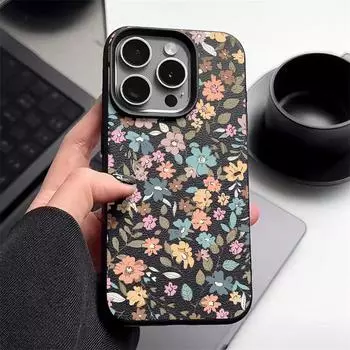 Мягкий чехол из ТПУ с оранжевым цветочным узором для iPhone 16, 15, 14, Pro, 13, 12, Pro Max, 11, кожаная текстура, ударопрочный, однотонный, тонкий, противоударный чехол iPhone 16 чёрный