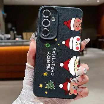 Мягкий чехол из ТПУ с принтом Санта-Снеговика для Samsung S24 FE S23 S22 Ultra A55 A16 A15 A54 A35, матовая кожаная текстура, противоударный чехол для телефона Samsung S24 FE чёрный
