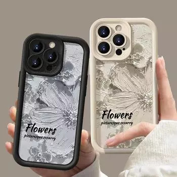 Мягкий чехол из ТПУ с рельефным цветком для iPhone 16 15 Pro Max 14 Plus 13 12 11 Pro Max Xr X Xs 7 8 Plus, противоударный защитный чехол для линз цвета конфет iPhone 15 кофейный