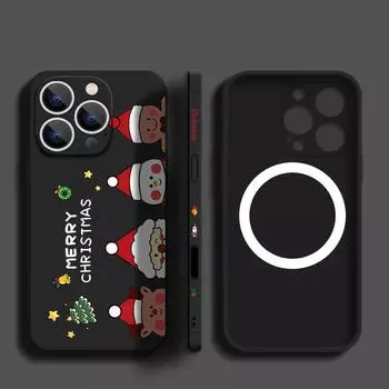 Мягкий чехол из ТПУ с рисунком оленя и Санты для iPhone 16 Pro Max 15 Plus 14 13 12 11, матовый противоударный чехол с ремешком для магнитного чехла для телефона Magsafe iPhone 16 чёрный