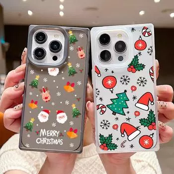 Мягкий чехол из ТПУ с рисунком рождественской елки, лося и Санты для iPhone 16 Pro Max 15 14 Plus 13 Pro 12 11, прозрачный силиконовый противоударный прозрачный чехол для телефона iPhone 16