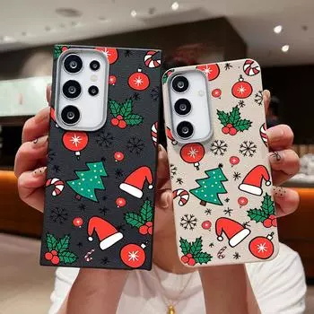 Мягкий чехол из ТПУ с рисунком рождественской шапки для Samsung S24 S22 Ultra Plus S23 S21 20fe A55 A54 A53 A52 A35 A34 A16, кожаная текстура, противоударный чехол Samsung S24 FE серый