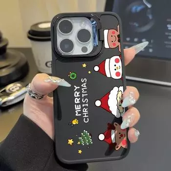 Мягкий чехол из ТПУ с рисунком снеговика, лося и рождественского снеговика для iPhone 16 Pro Max 15 Pro 14 Plus 13 12 11, противоударный чехол для объектива с изображением Санты, матовый чехол для телефона iPhone 16 чёрный