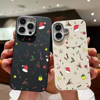 Мягкий чехол из ТПУ с рождественским принтом для iPhone 16 Plus 15 Pro Max 14 Pro 13 12 11 XS XR 8 7, защита объектива, ударопрочный тонкий матовый чехол для телефона iPhone 16 бежевый