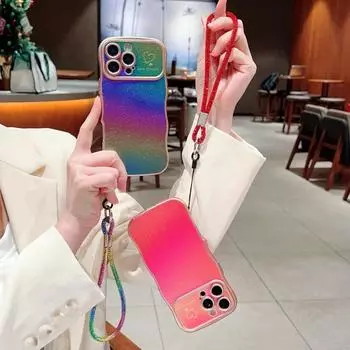 Мягкий чехол из ТПУ с волнистой рамкой и градиентным цветом для iPhone 16 Pro Max 15 14 Pro 13 12 11, блестящий ремешок для защиты линз, противоударный чехол для телефона с сердечком iPhone 16 синий