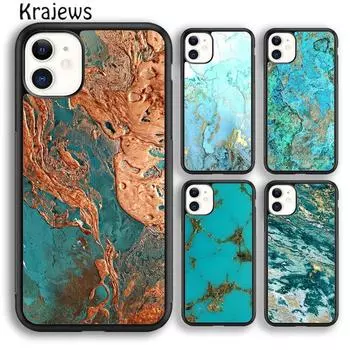 Мягкий чехол Krajews с бирюзовым камнем и мраморным узором для iPhone 14 5 6s 7 8 plus X XR XS 11 12 13 pro max Samsung S21 S22ultra iPhone 6plus
