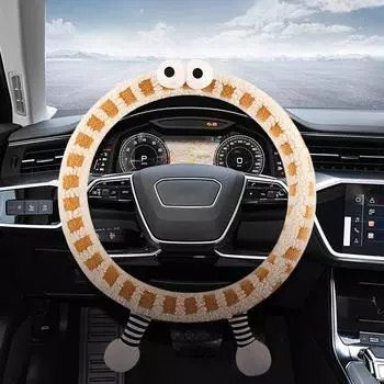 Мягкий чехол на руль для женщин, мультяшный чехол на руль, зимний эластичный защитный чехол на руль для салона автомобиля
