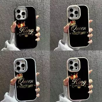 Мягкий чехол-накладка N84 King Queen Couples для Samsung S24 Ultra A14 iPhone 16 Pro Max Xiaomi Redmi Note13 с защитой корпуса камеры Samsung A02