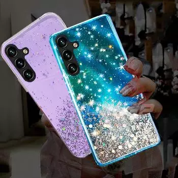 Мягкий чехол с блестками и бриллиантами и звездами для Samsung Galaxy A04S A53 S23 Ultra S22 S21 Plus OPPO A94 Xiaomi Redmi Note 11 iPhone 14 13 12 11 Pro Max For Samsung Galaxy A04s фиолетовый