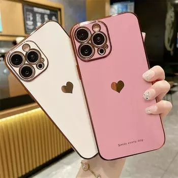 Мягкий чехол с гальваническим покрытием Love Heart для Iphone 1411 12 13 Pro Max Xs Max X Xr 13pro Max 11, противоударный силиконовый чехол Funda Capa For iPhone X or XS