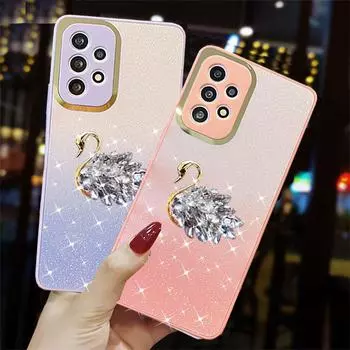 Мягкий чехол с градиентом и бриллиантами, лебедем для Samsung Galaxy A53 A52S A33 A73 A23 A22 A13 A03 A32 A12 A51 A71 A50 M32 4G 5G S21 S22, ультра силиконовый чехол Samsung Galaxy M12 чёрный