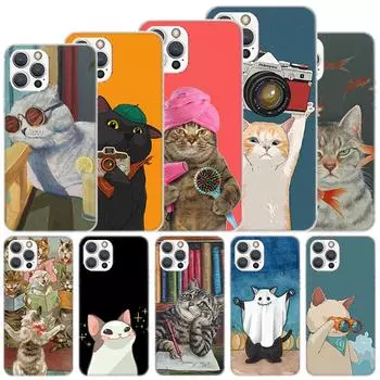 Мягкий чехол с милым рисунком Lucky Cats для iPhone 11 12 13 Mini 14 Pro Max Apple Phone Cover X XS XR SE 7 Plus 8 + 6 6S 5S Funda Coqu iPhone 11