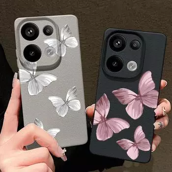 Мягкий чехол с однотонным рисунком бабочки из кожи и текстурой для Xiaomi 13T Pro Redmi X6 M6 Pro Note 14 Pro 13 12 11, матовый тонкий противоударный чехол для телефона из ТПУ Redmi Note 14 Pro чёрный