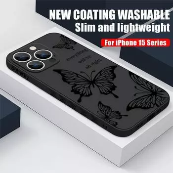 Мягкий чехол с принтом бабочки для iPhone 16 15 14 Plus Pro 13 Pro Max 12 11 XS X XR 7/8 Slim All Inclusive Bumper Cover iPhone 15 чёрный