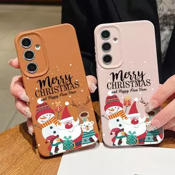 Мягкий чехол с рисунком Санта-Клауса и лося для Samsung S24 FE S23 Ultra S22 A55 A16 A54 A15 A35 A34, кожаная текстура, противоударный чехол для телефона из ТПУ Samsung S24 чёрный