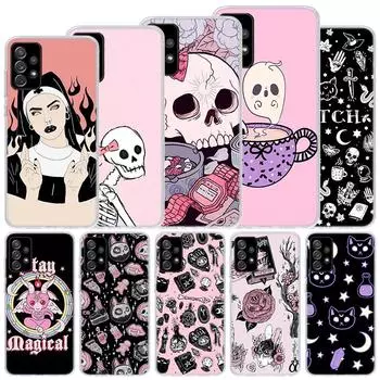 Мягкий чехол с розовым кошачьим черепом волшебницы ведьмы для Samsung Galaxy A52 A53 A32 A22 A12 5G, чехол для телефона A33 A23 A13 A72 A73 A02S A03S A42 Samsung A02S