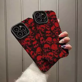 Мягкий чехол с пугающим рисунком черепа для iPhone 16 15 14 12 11 13 Pro Max 14Plus 12 13 Mini 7 8 Plus X XS Max XR задняя крышка iPhone 15 Pro Max
