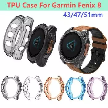Мягкий чехол TPU для Garmin Fenix 8 51MM 47MM 43MM защитный чехол TPU Half Cover для смарт-часов защитная оболочка Fenix 8 51mm чёрный