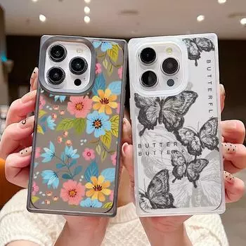Мягкий чехол TPU с цветочным принтом и бабочками для iPhone 16 Pro Max 15 Plus 14 Pro 13 12 11, защита линз, прозрачный противоударный чехол для телефона iPhone 16
