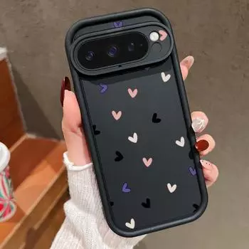 Мягкий чехол TPU с рисунком маленьких сердец любви для Google Pixel 9 Pro XL 8 Pro 8A Lovely Flower, противоударный матовый чехол для телефона с защитой линз Google Pixel 9 чёрный