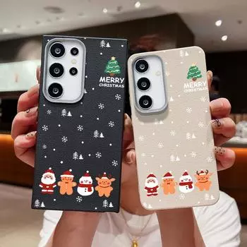 Мягкий чехол TPU с рождественским узором для Samsung S24 S22 Ultra Plus S23 S21 20fe A55 A54 A53 A52 A35 A34 A16 с текстурой кожи, ударопрочный тонкий чехол Samsung S24 FE серый