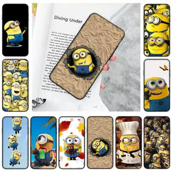 Мягкий черный чехол JM30 Minion для iPhone 16 15 Plus 14 13 Pro 8 SE XR XS Max P30 Nova 5T Y5P Y6 Y7 Y8P Y9 Realme C30 C33 C31 VIVO Y36 V27 iPhone 7 капри