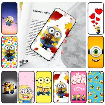 Мягкий черный чехол JM31 Minion Cartoon для iPhone 16 15 Plus 14 13 Pro 8 SE XR XS Max P30 Nova 5T Y5P Y6 Y7 Y8P Y9 Realme C30 C33 C31 VIVO Y36 V27 iPhone 7 Plus эбеновый