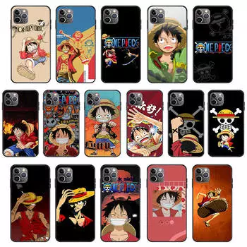 Мягкий черный чехол KK-40 One Piece Luffy для iPhone XR 14 15 11 12 13 6 7 8 X XS Pro Max Samsung S22 S23 S21 S24 FE Ultra S8 Plus iPhone 8 жасмин
