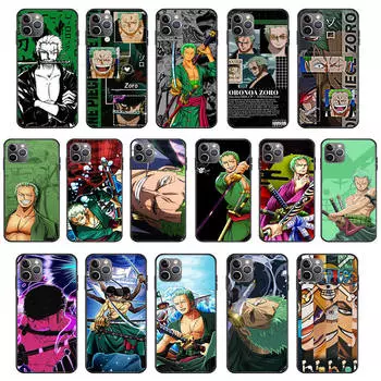 Мягкий черный чехол KK-42 One Piece Zorro для iPhone XR 14 15 11 12 13 6 7 8 X XS Pro Max Samsung S22 S23 S21 S24 FE Ultra S8 Plus Samsung S24 Plus пламенный