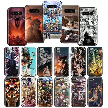 Мягкий черный чехол W-16 Attack on Titan для iPhone 11 12 13 14 15 6 7 8 X XS Pro Max XR Samsung S21 S22 S23 S24 FE Ultra S8 Plus iPhone 6Plus лавовый