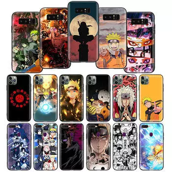 Мягкий черный чехол W-24 Naruto для iPhone 11 12 13 14 15 6 7 8 X XS Pro Max XR Samsung S21 S22 S23 S24 FE Ultra S8 Plus