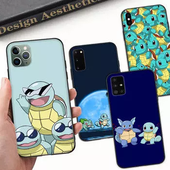 Мягкий черный чехол Z-19 Squirtle Pokemon для Samsung S22 S23 S21 S24 FE Ultra iPhone XR 14 15 11 12 13 Pro Max Redmi Note 13C 8 A12 A55