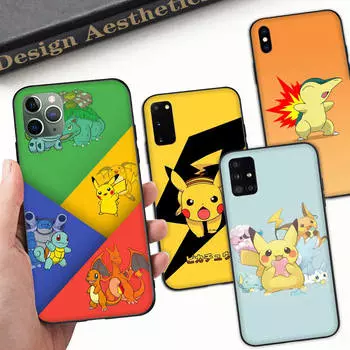 Мягкий черный чехол Z-22 Pokemon для Samsung S22 S23 S21 S24 FE Ultra iPhone XR 14 15 11 12 13 Pro Max Redmi Note 13C 8 A12 A55