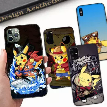 Мягкий черный чехол Z-25 Cool Pikachu для Samsung S22 S23 S21 S24 FE Ultra iPhone XR 14 15 11 12 13 Pro Max Redmi Note 13C 8 A12 A55