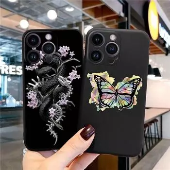 Мягкий черный силиконовый чехол для телефона с мраморным цветочным узором для iPhone 11 12 13 14 15 Pro Mini X XR SE 7 8 6 Plus XS Max противоударный защитный чехол для камеры iPhone 6