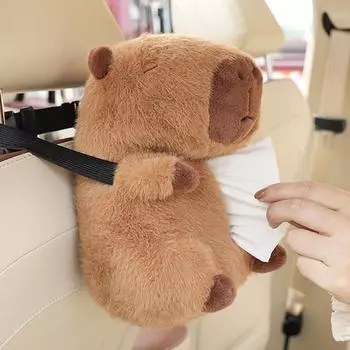 Мягкий держатель для салфеток в машину, плюшевый держатель для салфеток в виде капибары на молнии, мультяшный держатель для салфеток, мягкий держатель для центральной консоли, симпатичная коробка для салфеток коричневый