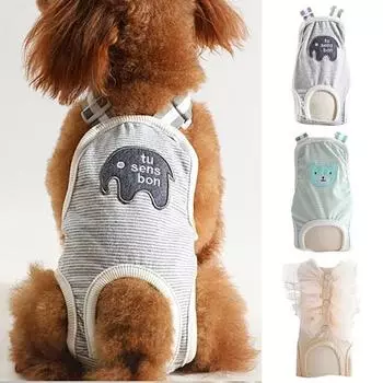 Мягкий дышащий дизайн шеи с мультяшным медвежьим принтом, подгузник для домашних собак, гигиенические трусики для домашних животных M зелёный