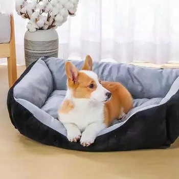 Мягкий флисовый теплый дом с водонепроницаемым дном, супер мягкий диван, кровати для собак для маленьких и больших собак, кровать для домашних животных, кровать для кошек, аксессуары для собак 45*30*15CM чёрный/темно-синий