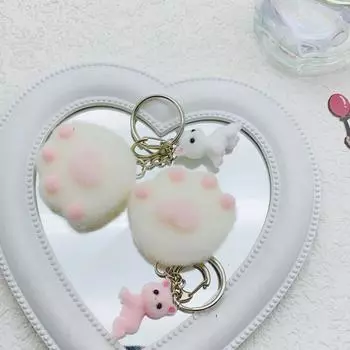 Мягкий флокированный брелок для ключей с изображением кота, имитация флокированного кота, брелок для ключей с флокированным котом, пара розовый