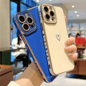Мягкий гальванический чехол для телефона с сердечком для Iphone 13 Pro Max 12 11 Xs Max X Xr 7 8 Plus 12 Pro, защитный чехол для камеры For iPhone XR