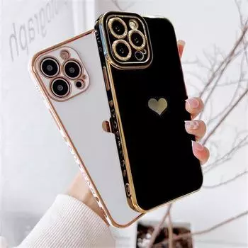 Мягкий гальванический чехол для телефона с сердечком любви для Samsung Galaxy A54 A34 A14 A04S A53 A23 A13 S20 S21 S22 S23 Ultra Plus iPhone 14 13 12 11 Pro Max For iPhone 8 Plus белый