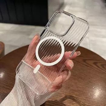 Мягкий гофрированный чехол Magsafe для iPhone 11 12 13 14 15 Pro Max, магнитный противоударный прозрачный силиконовый чехол-бампер For iPhone 11