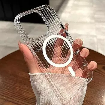 Мягкий гофрированный чехол Magsafe для iPhone 11 12 13 14 15 Pro Max, магнитный противоударный прозрачный силиконовый чехол-бампер For iPhone 11