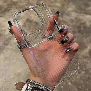 Мягкий гофрированный прозрачный чехол для телефона iPhone 11 12 13 14 15 16 Pro Max Plus, противоударный силиконовый прозрачный бампер For iPhone 11 чёрный