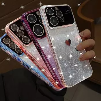 Мягкий градиентный блестящий чехол с сердечком любви для iPhone 15 14 13 12 11 Pro Max 15 Plus противоударный бампер прозрачный силиконовый чехол For iPhone 11 Pro Max чёрный