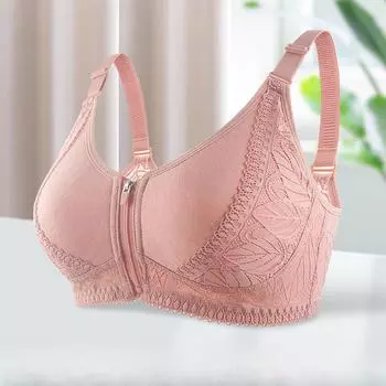 Мягкий хлопковый бюстгальтер с чашечками спереди, молнией для женщин среднего и пожилого возраста, без стального кольца, с кружевной спинкой, регулируемый, большого размера 36/80