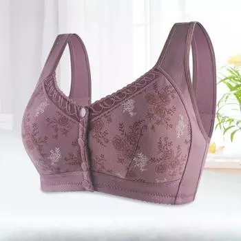 Мягкий хлопковый бюстгальтер с принтом, спереди, на пуговицах, для пожилых женщин, без стального кольца, с широкими бретельками, большого размера 36/80