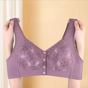 Мягкий хлопковый бюстгальтер с пряжкой спереди для пожилых женщин с принтом без стального кольца, широкие бретели, жилетный тип, большой бюстгальтер 36/80